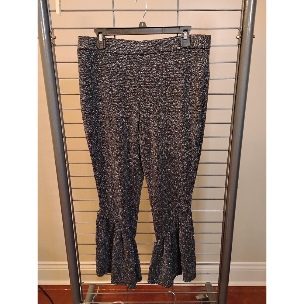 INC International Concepts Metallic Silver Lurex Flare Leg Ruffle Pants Size 10
